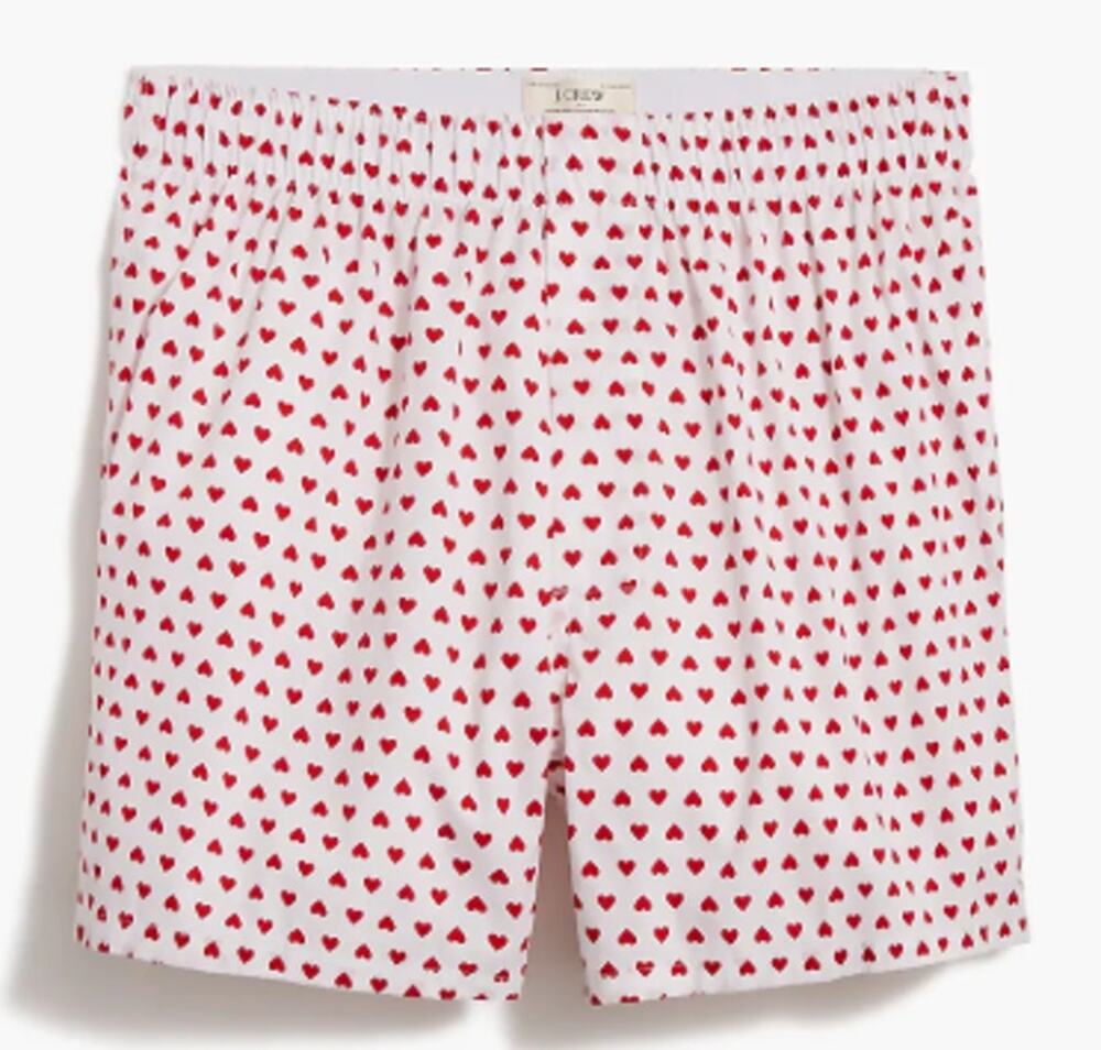 J.Crew Mens Heart Boxer Shorts L Large White Red NWOT Loungewear Sleep Shorts